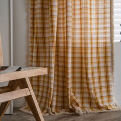 Yimanqiyun curtains plaid yarn-dyed American curtains finished kitchen curtains bay window curtains semi-blackout