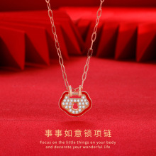 S925纯银麒麟如意锁项链女时尚高级新中式小众设计感珐琅吊坠批发