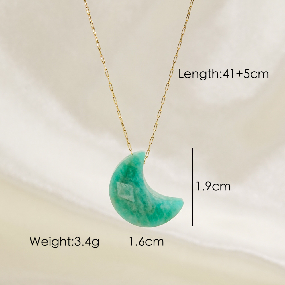 Simple Style Geometric Moon Natural Stone Titanium Steel Pendant Necklace In Bulk display picture 5