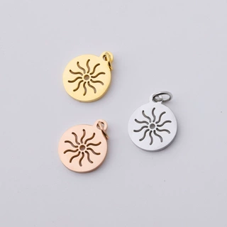 12*17mm 圆形镂空太阳全抛光小吊坠DIY不锈钢配件带挂圈0.8*5mm