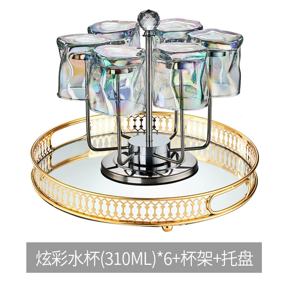 Colorful water cups 310ml*6 pieces + rotating cup holder + mirror tray