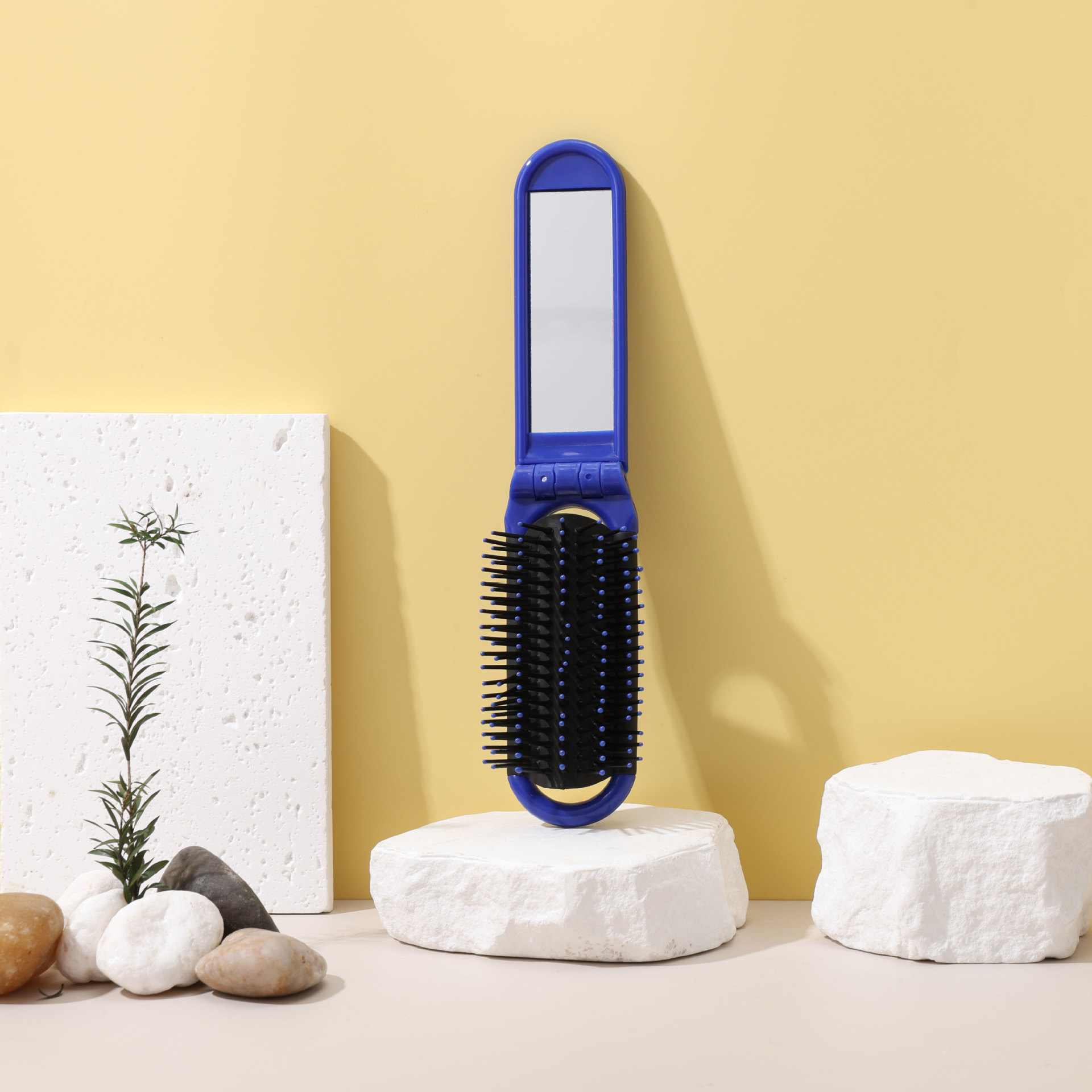 Shunfa plegable espejo peine de plástico de viaje portátil plegable airbag peine portátil espejo cosmético de doble uso integrado espejo peine