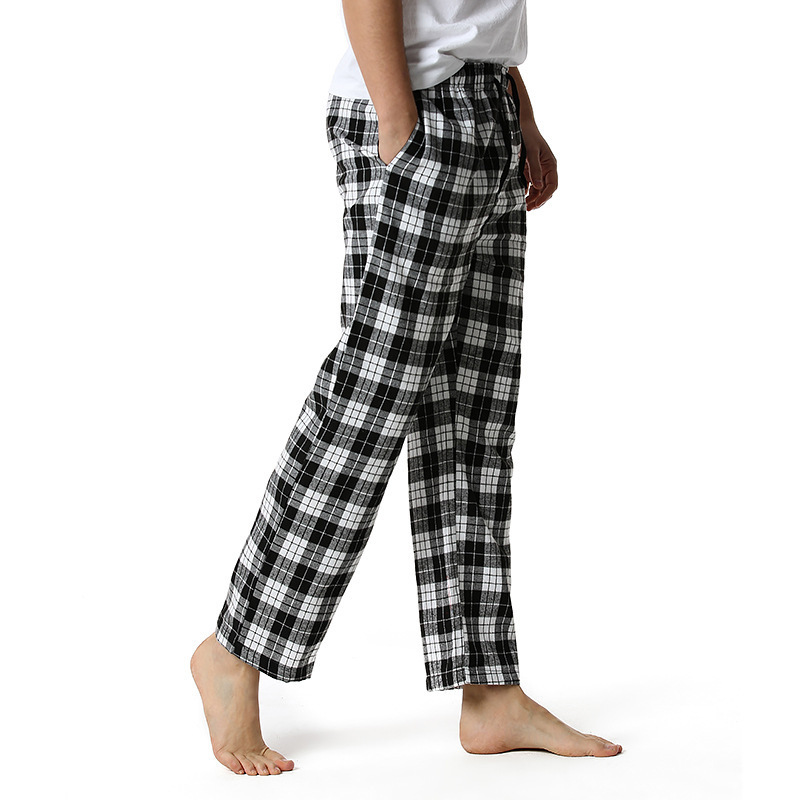 Men's Flannel Pajama Pants Casual Long Pants Cotton Plaid Straight Pants with Side Pockets Homewear_voghion.com