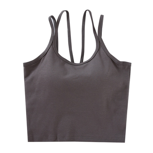 Women's versatile bra-free camisole with breast pads, back-beautiful bottoming, inner cup integrated navel-baring short top