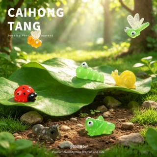 夜光森林昆虫小动物 树脂萌粒 瓢虫蜗牛蚂蚱蚂蚁 苔藓微景观摆件