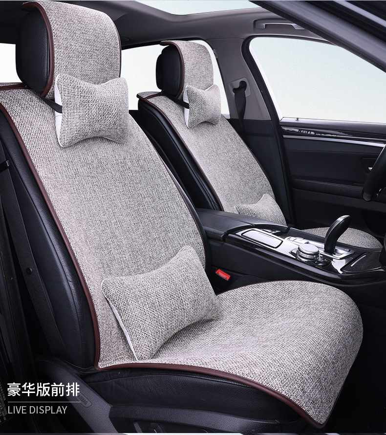 Car Seat Cushion, Universal for All Seasons, Car-Specific Cotton and Linen Thickeneded, Tie-Free Fabric Linen Single-Piece Car Seat Cushion and Chair Cover