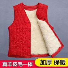 中老年棉马甲秋冬季保暖加厚羊皮羊毛女皮草背心坎肩皮毛一体