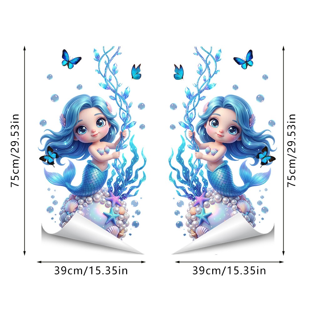 Nuevos productos de verano transfronterizos de la serie oceánica de pegatinas de vidrio transparente estática sirena tortuga flamenco pegatinas estáticas image 7