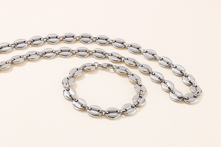 Hip Hop Stainless Steel Coffee Bean Pig Nose Chain Retro Button Bracelet Necklace Jewelry Wholesale display picture 2