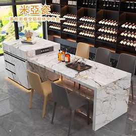 岩板岛台餐桌伸缩家用可伸缩岩板中岛台客厅餐桌一体小户型餐桌台