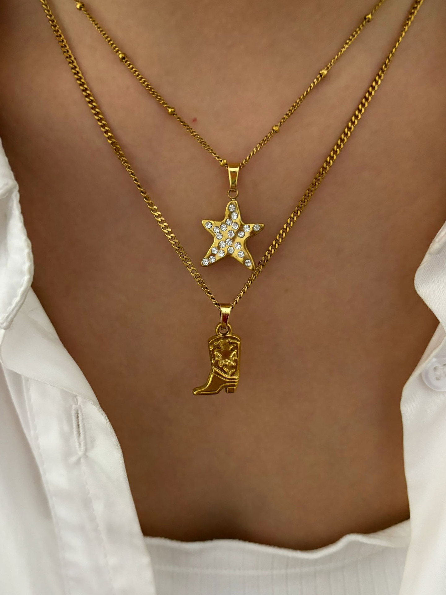 316L Stainless Steel Material 316L Stainless Steel Star Boots Waterproof Non Tarnish Surgical Steel Vintage Style Simple Style Cuban Link Chain Curb Chain Pendant Necklace For Women's