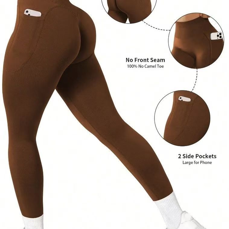 Nuevo bolsillo de melocotón transfronterizo de Europa y Estados Unidos sin pierna para mujeres elásticas abdominales de ejercicio de acondicionamiento físico correr cintura alta apretada