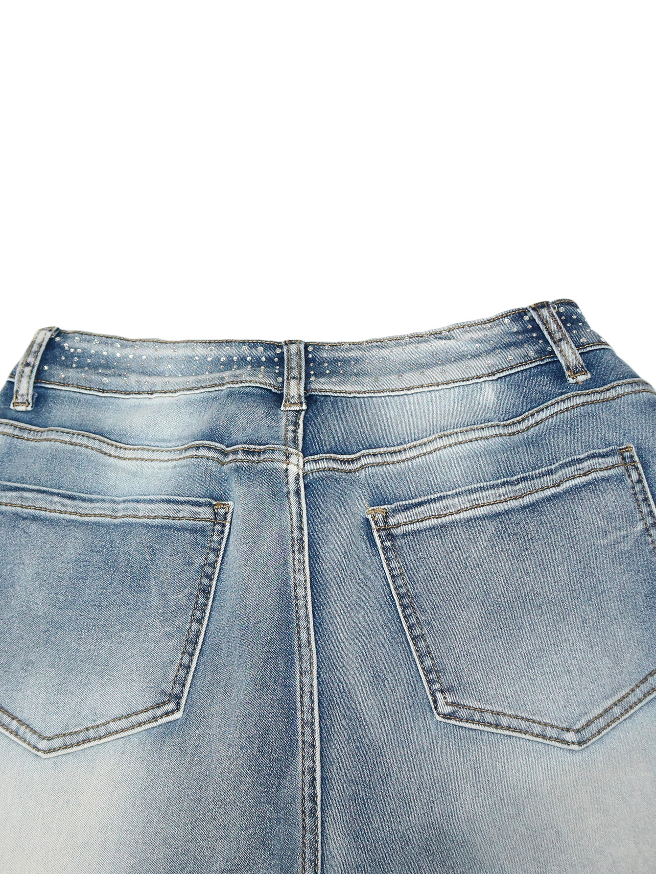Damjeans med hög midja och strass med breda ben för fest_voghion.com
