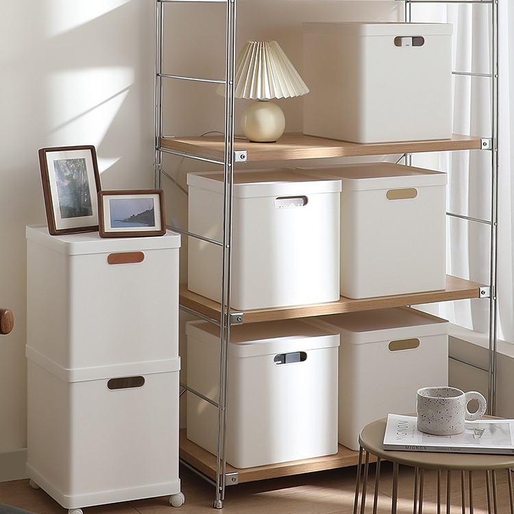 Household 30cm Square Storage Box with Lid Bookcase Storage Box Right Angle Tiling Box Thickened Large Capacity Storage Basket