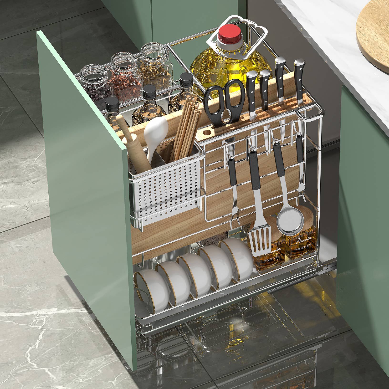 NAZHI/NAZHI Stainless Steel Spice Basket Wholesale Kitchen Cabinet Drawer Style Storage Rack Spice Basket Direct Sales