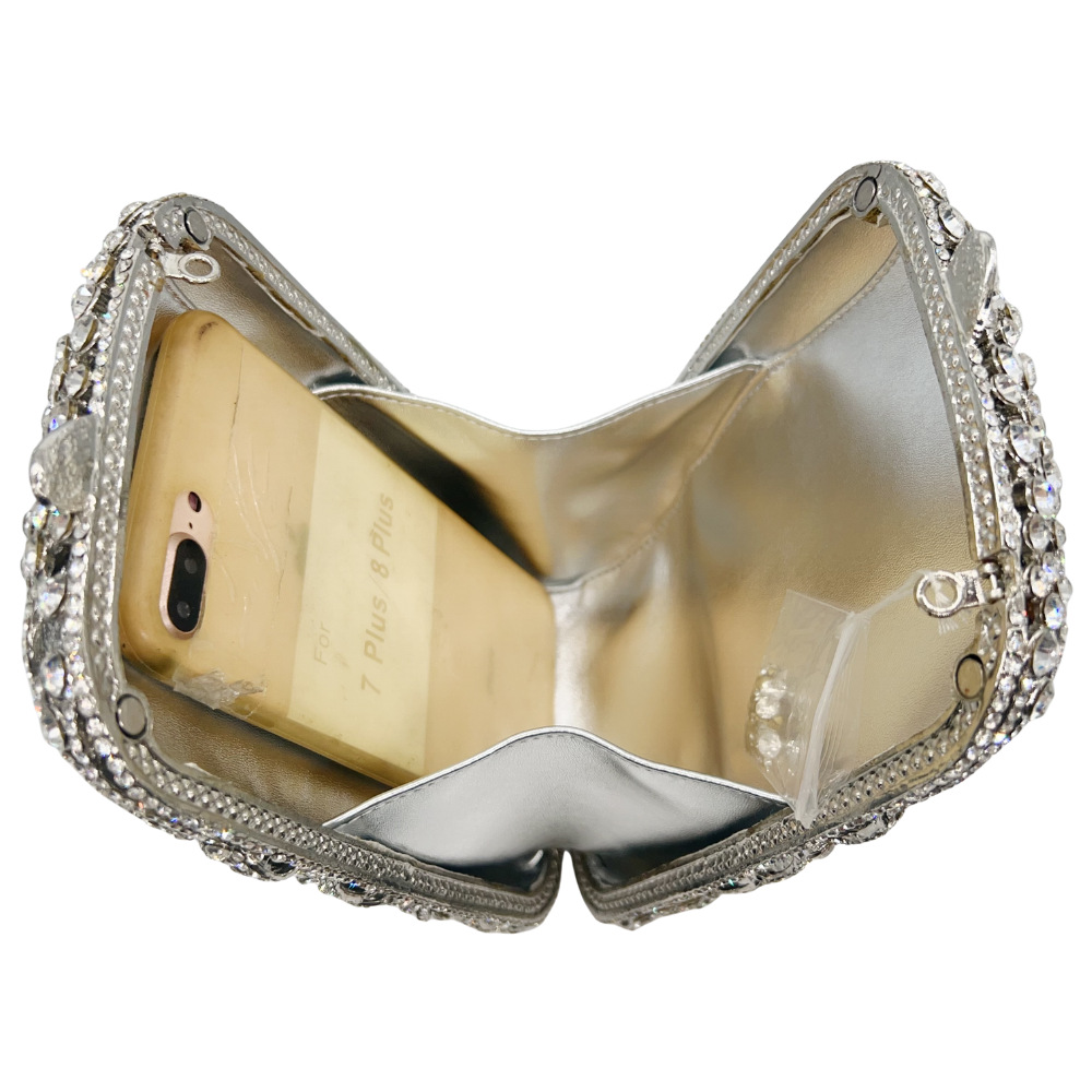 Túi clutch nữ đính đá pha lê dọc đựng điện thoại dự tiệc — bạc, sâm panh, Tùy chỉnh cá nhân