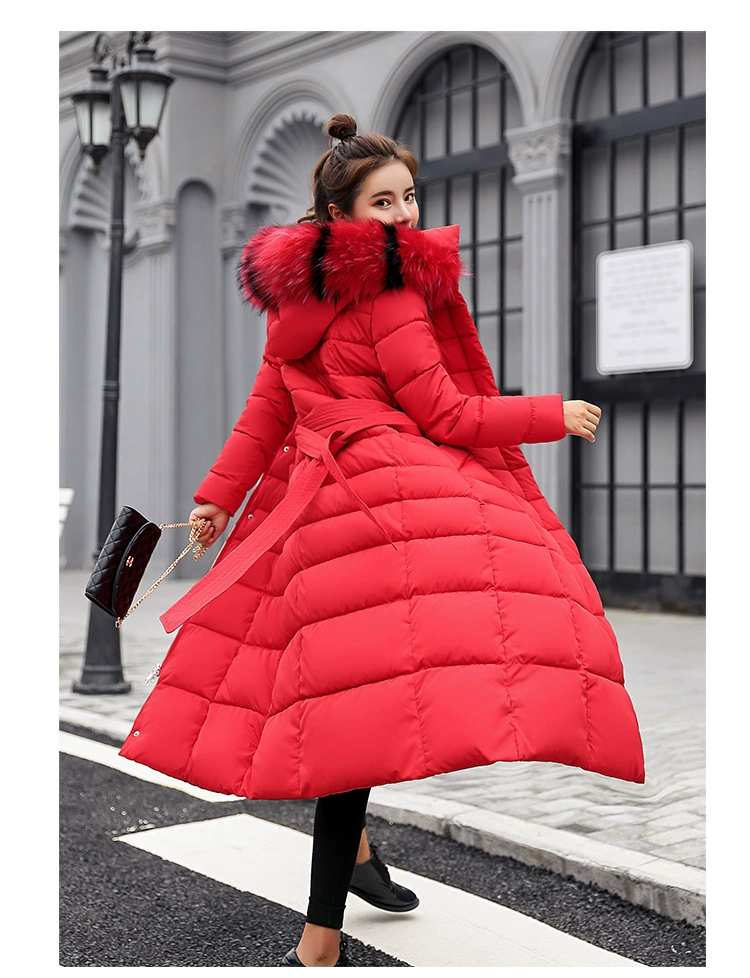 Down maxi jacket, long padded coat, thickened, city style, optional fur collar