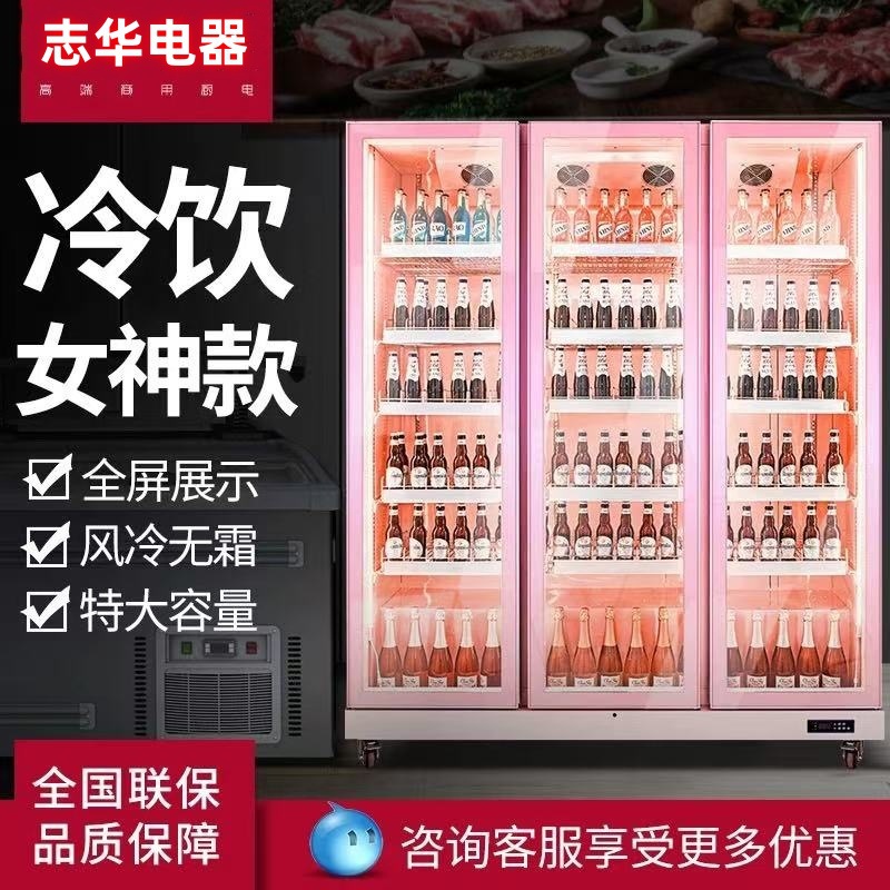 Bar Freezer Commercial Beer Freezer Double Door Beverage Refrigerator Fresh Display Cabinet Supermarket Refrigerator Three Doors