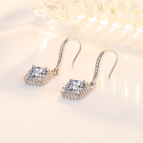 Amazon fashion high-end square zircon ear hooks for women cross-border best selling diamond zircon earrings ear hooks wholesale