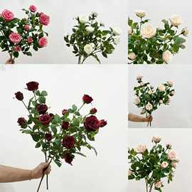 含阳 仿真皇室多头玫瑰花单支绢花插花高品质餐桌婚庆摆设装饰品