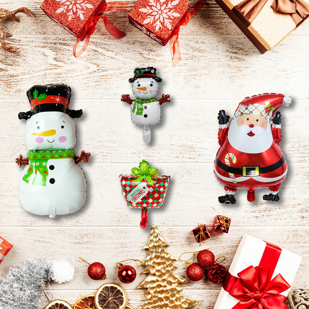 Nueva historieta de Navidad tire bandera Santa muñeco de nieve película de aluminio Globo de Navidad fiesta decoración globo