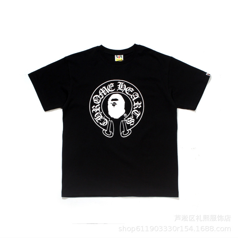 Japanese fashion brand bape head couple T-shirt 260g cotton printed crew neck short sleeve men's and women's T-shirt fashion