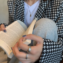 S925银日韩简约复古单层细线条戒指女ins潮小众设计时尚个性指环