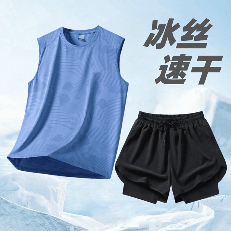Running Vest Suit Men's Summer Quick-Drying Loose T-Shirt Fitness Clothing Training Basketball Clothing Marathon Pants Cross-Border