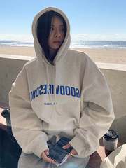 卫衣女秋美式复古ins慵懒港风chic加绒oversize小个子上衣