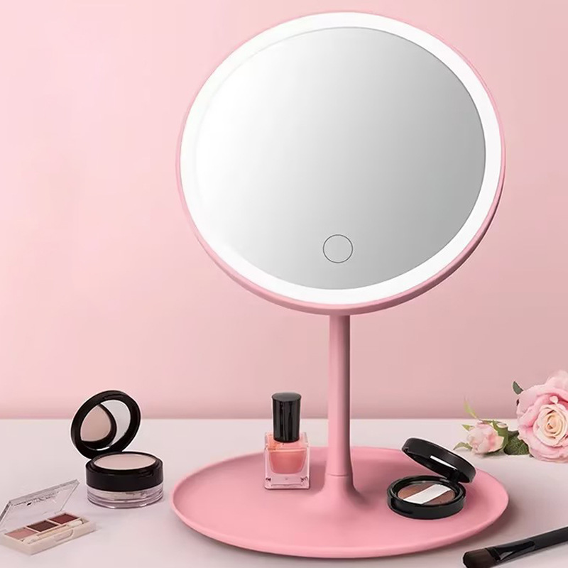 Espejo de maquillaje vertical LED con ángulo de regalo conveniente y plataforma de almacenamiento ajustable de la comodidad para iluminar el espejo de maquillaje
