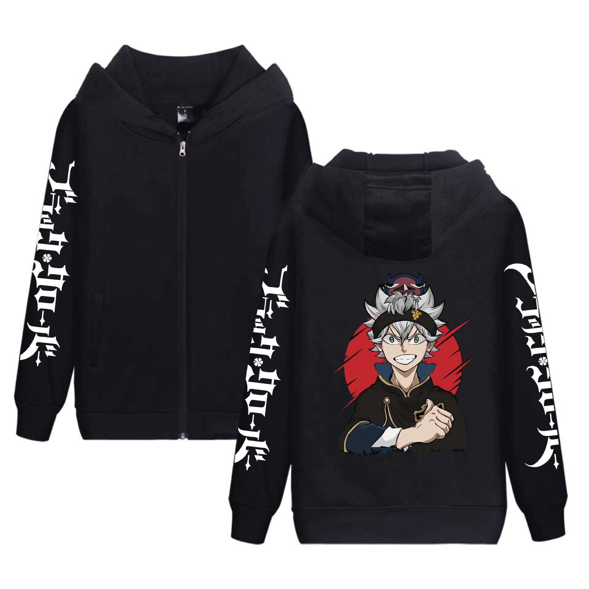 Comercio exterior black clover negro trébol de cuatro hojas periférico de terciopelo sudadera con capucha suéter con cremallera para hombres y mujeres hoodie