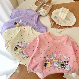 儿童纯棉2025夏季新款女童短袖T恤满印卡通宝宝可爱宝宝圆领上衣