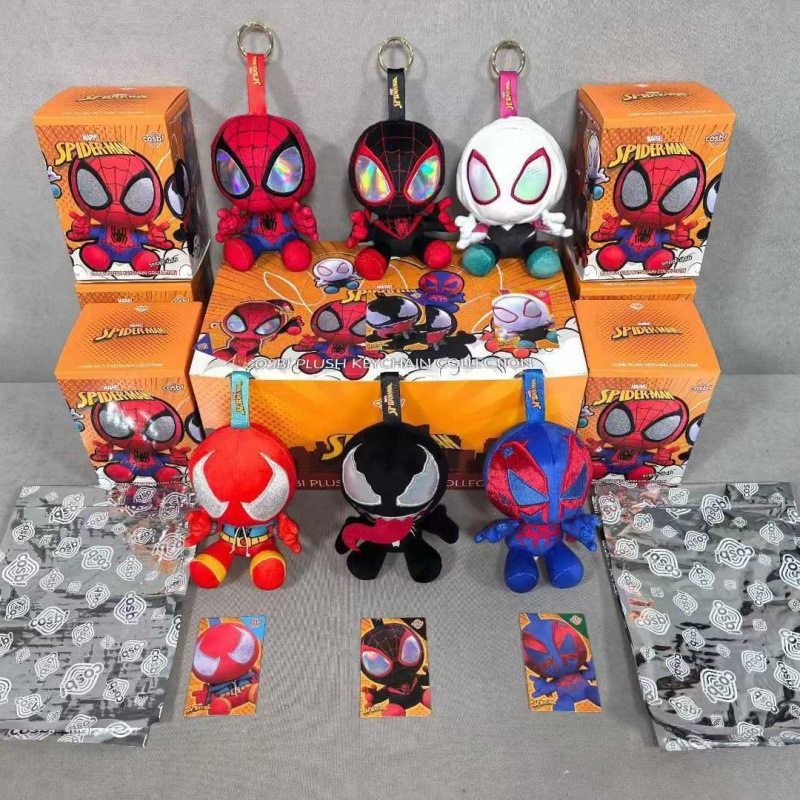 Hottoys Spider-Man Cosbi Plush Keychain Blind Box Marvel Venom Blind Box Trendy Figure Merchandise Cute Collectibles