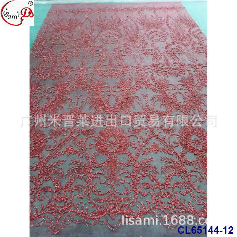 罗马花纹黏胶工艺闪粉珠蕾丝面料网眼布女裙婚纱lace布料装饰辅料