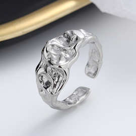 不规则纹理 钛钢铸造戒指 时尚简约开口介指 超酷设计饰品 尾指环