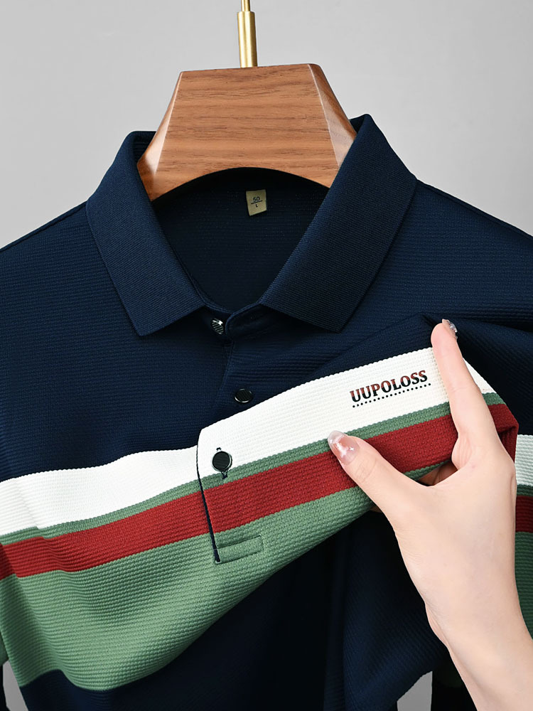 Marca de lujo ligera de alta gama de ropa de hombre camiseta nueva camiseta de manga larga con solapa t camiseta de polo de hombre a rayas de alto nivel