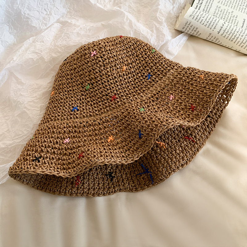 sombrero de paja tejido de color mujer verano versátil playa vacaciones sombrero de sombrero de protección solar sombrero de paja tejido sombrero frío