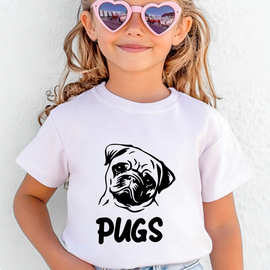 PUGS 巴哥犬纯棉儿童 T 恤 男女童狗狗印花短袖跨境代发 60409-54