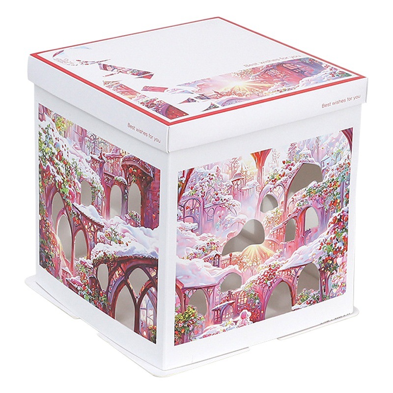 Caja para Pastel de Cumpleaños, Caja de Embalaje para Pastel de 6, 8 y 10 Pulgadas, Caja para Pastel con Luces Navideñas, Caja de Regalo para Fiestas