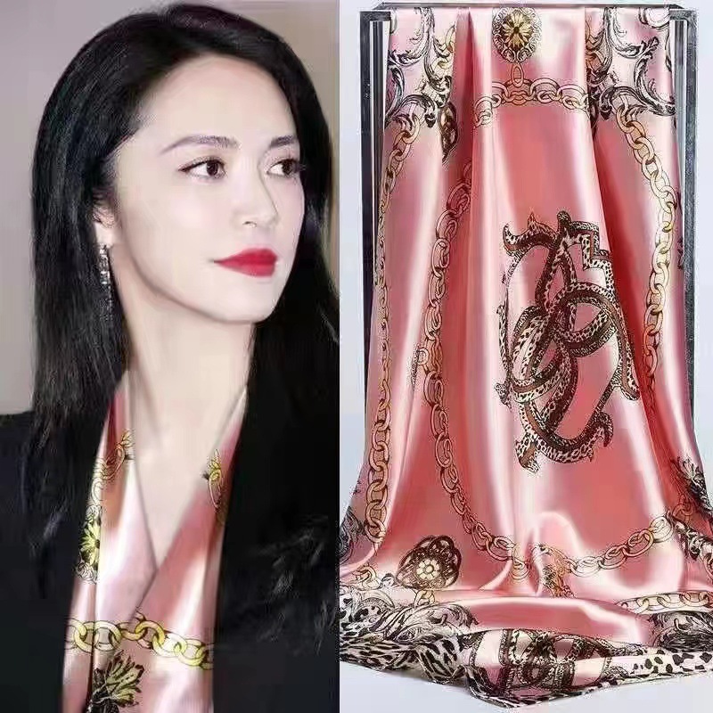 90 스퀘어 스카프 [레오파드 체인-핑크]