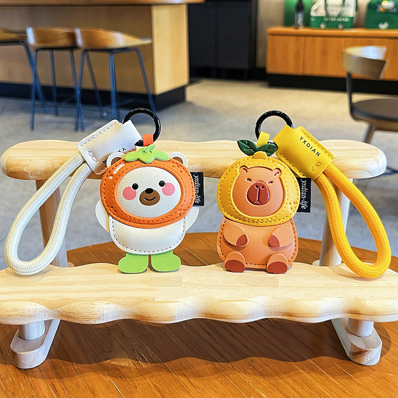 クリエイティブ漫画革小動物キーホルダーかわいいカピバラ洗練された高級カップルバッグペンダントプレゼント|undefined