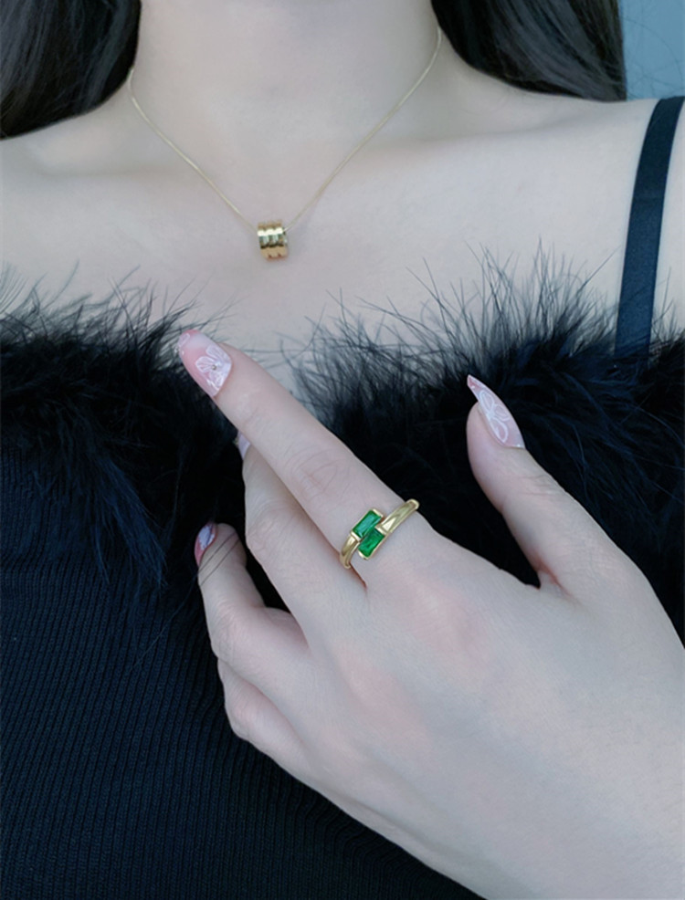 Fashion Round Square Titanium Steel Inlay Artificial Diamond Open Ring 1 Piece