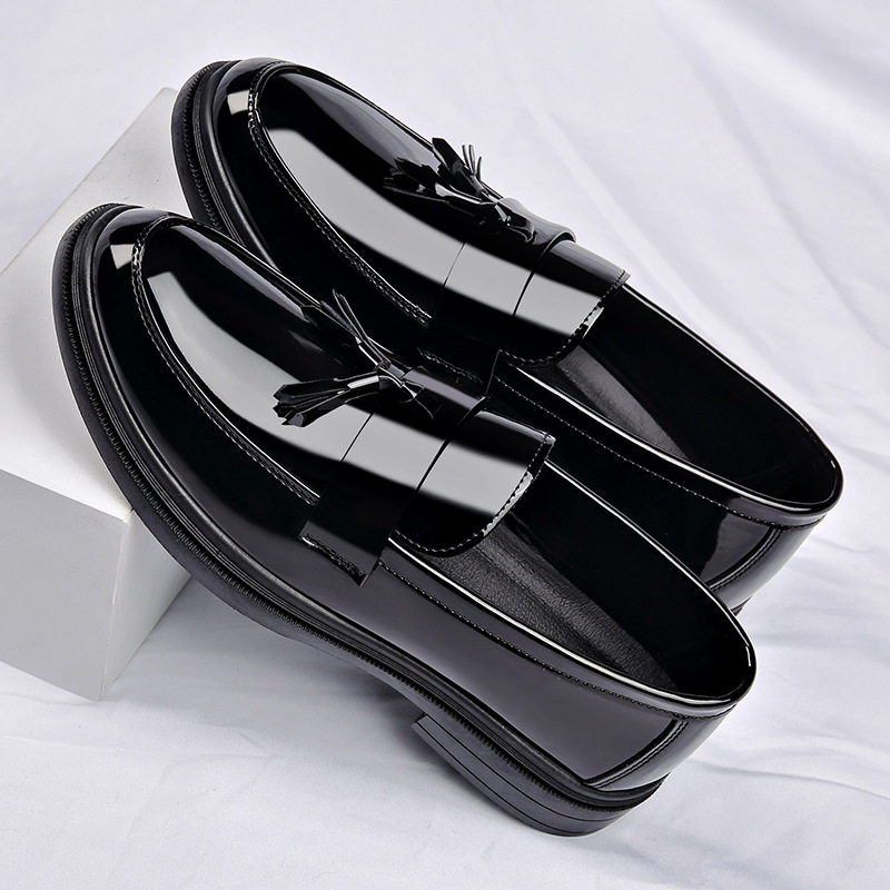 Giày da nam tráng gương kiểu lười tăng chiều cao, gót vuông 3–5 cm — BK-6 đen