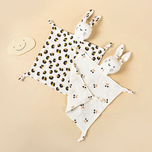 Baby Cotton Crinkle Print Comforting Towel, Children's Small Blanket, Sleep-Aid Doll, Animal & Cat Saliva Bib