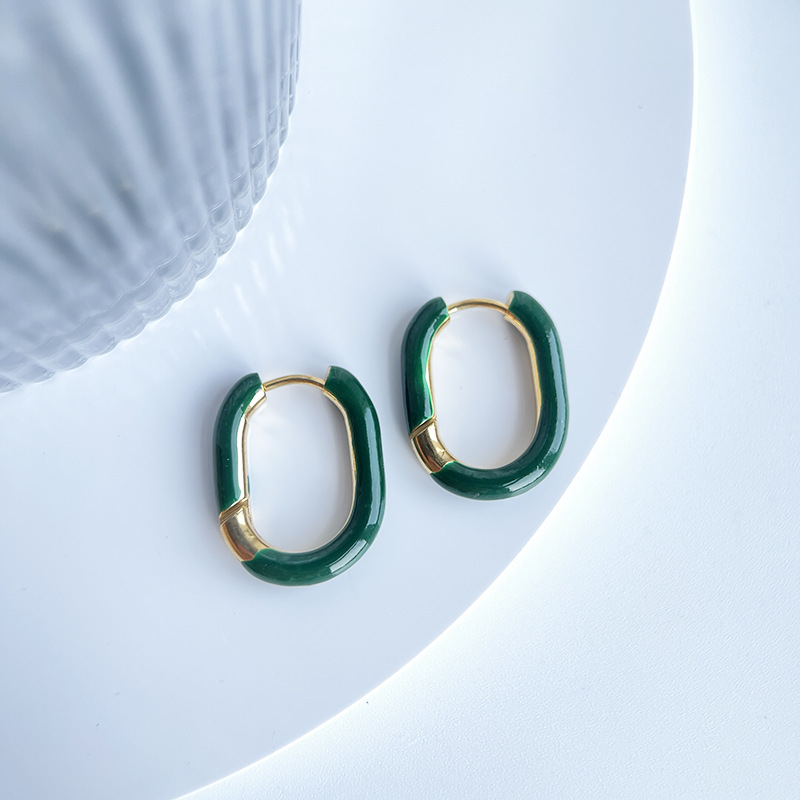 U Shape Pattern 1 Pair Retro U Shape Titanium Steel Enamel Earrings