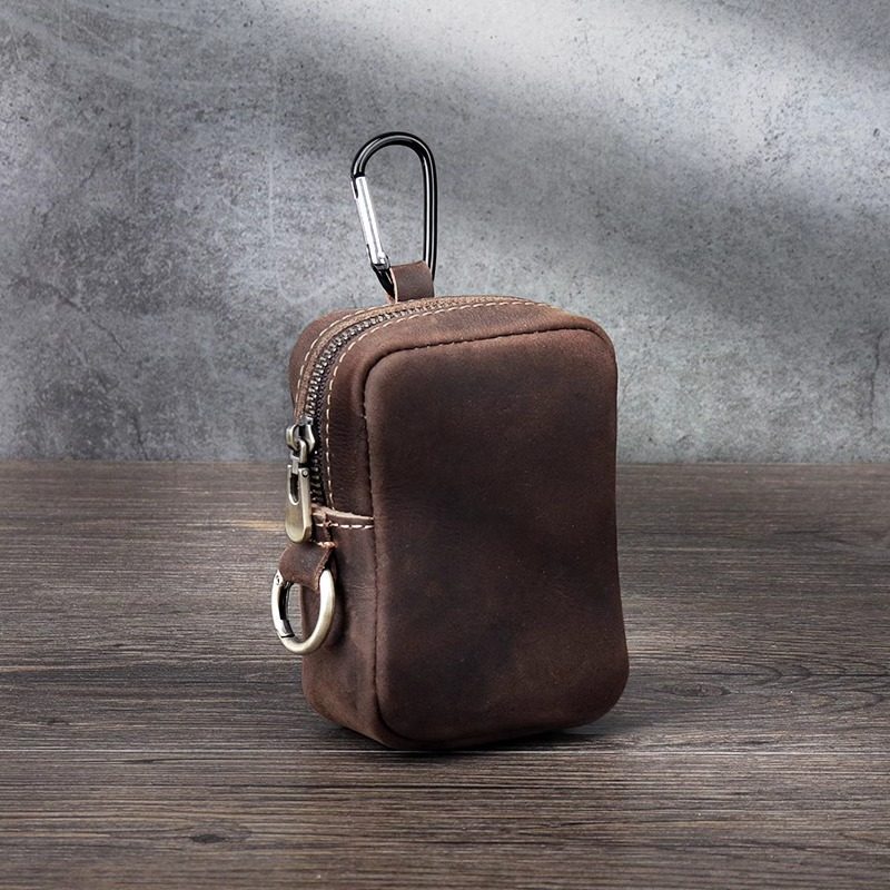 New American Retro Style Square Leather Coin and Earphone Storage Bag, Convenient Waist-Hanging Key Storage Bag