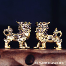 创意麒麟摆件黄铜跨境热销麒麟一对桌面家居书房客厅复古装饰品
