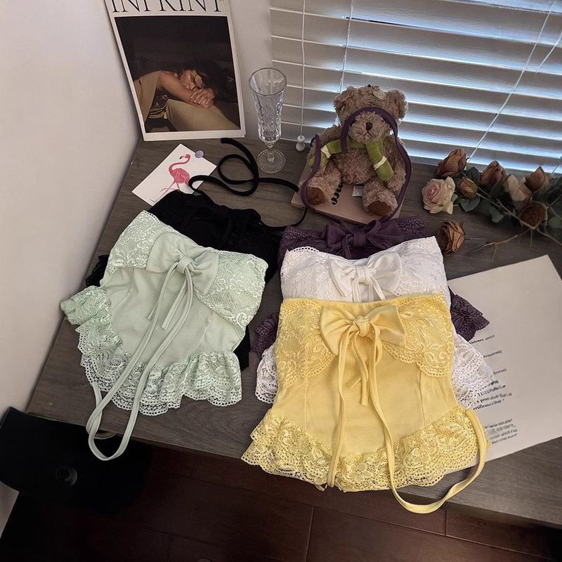 Hot Girl Bow Lace Strap Halter Camisole Women's Belt Chest Pad Beautiful Back Strapless Slim-fit Backless Top