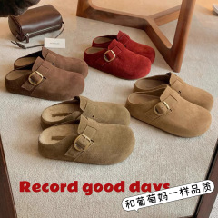 葡萄妈studiolee 增高4cm~ 复古牛反绒小金扣包头懒人勃肯半拖鞋