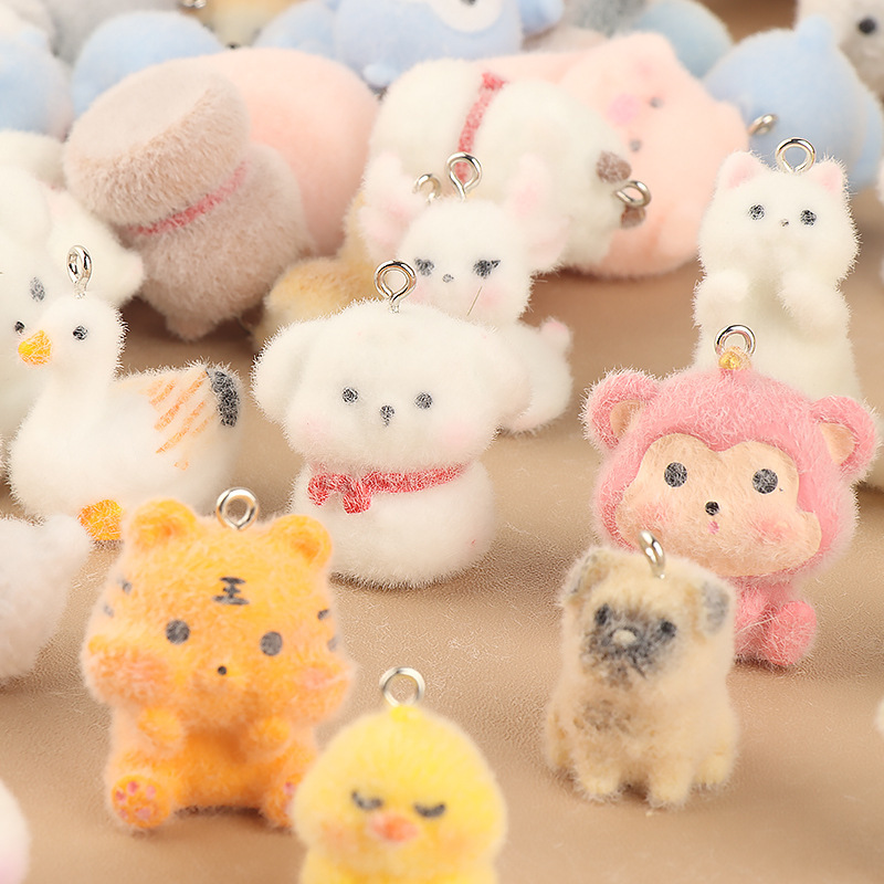 Flocked Three-Dimensional Mixed Resin Accessories Cartoon Keychain DIY Handmade Jewelry Pendant Wholesale